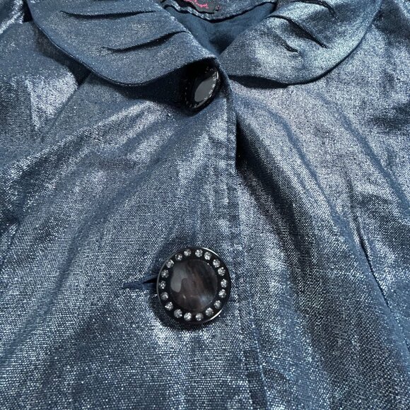 Pretty Angel Fashion Womens Black Metallic Button-Front Jacket Coat Linen Blend - Picture 6 of 10